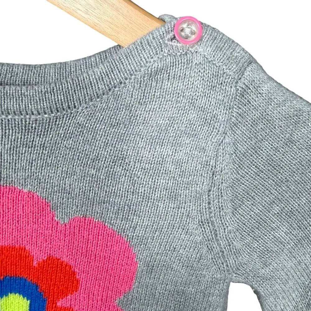 Gap Baby Girls 3 Year Gray Pink Flower Winter Long Sleeve Sweater Floral Toddler